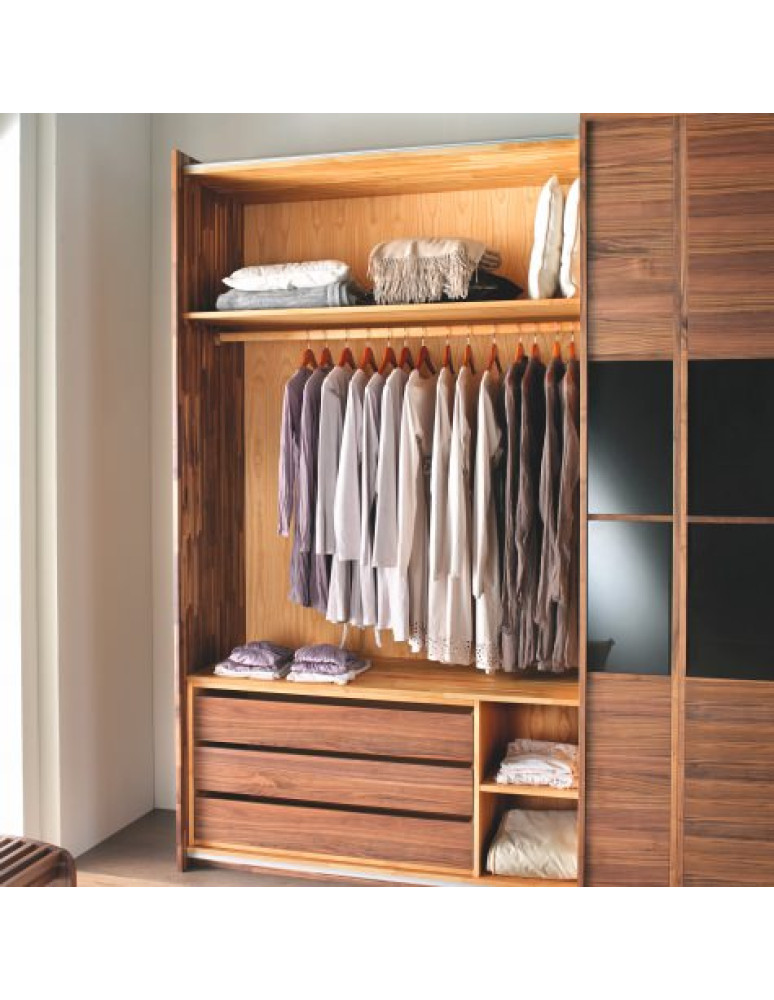 LEONARDO, Wardrobe in solid walnut or oak with 2 sliding doors