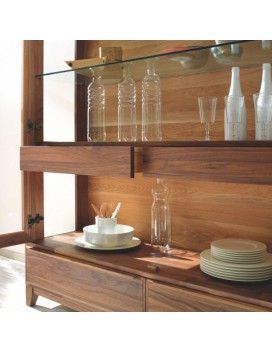LEONARDO, Glass cabinet in solid walnut with 2 doors and 2 drawers