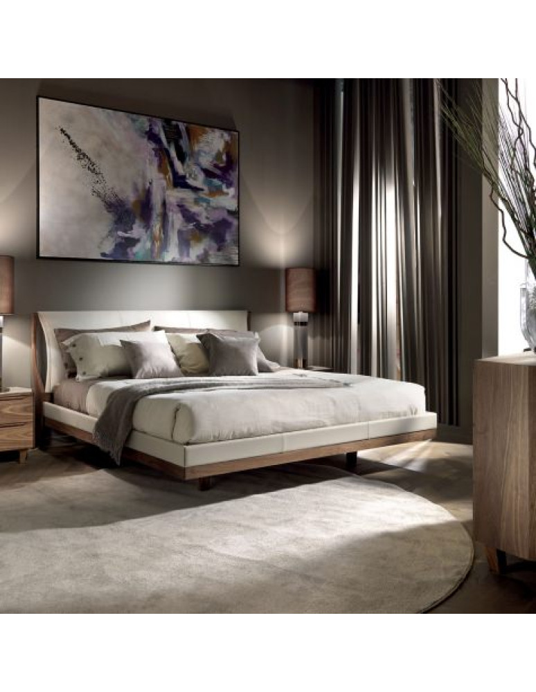 LEONARDO, Upholstered bed in solid walnut or oak