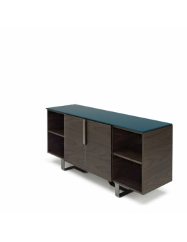PRINCIPE, Sideboard with 2 doors, with open compartments and top in American Walnut wood