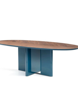 PRINCIPE, Oval table in American Walnut wood with legs available in lacquered versions