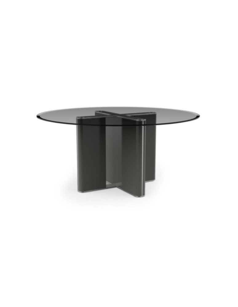 PRINCIPE, Round table in extra-clear bevelled glass with legs available in lacquered versions