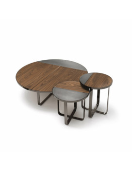 PRINCIPE, Round Coffee table in American Walnut wood with metal base