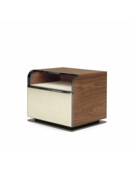 PRINCIPE, Bedside table with 1 drawer and open compartment in American Walnut wood
