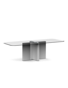 PRINCIPE, Rectangular table in extra-clear bevelled glass with legs available in lacquered versions